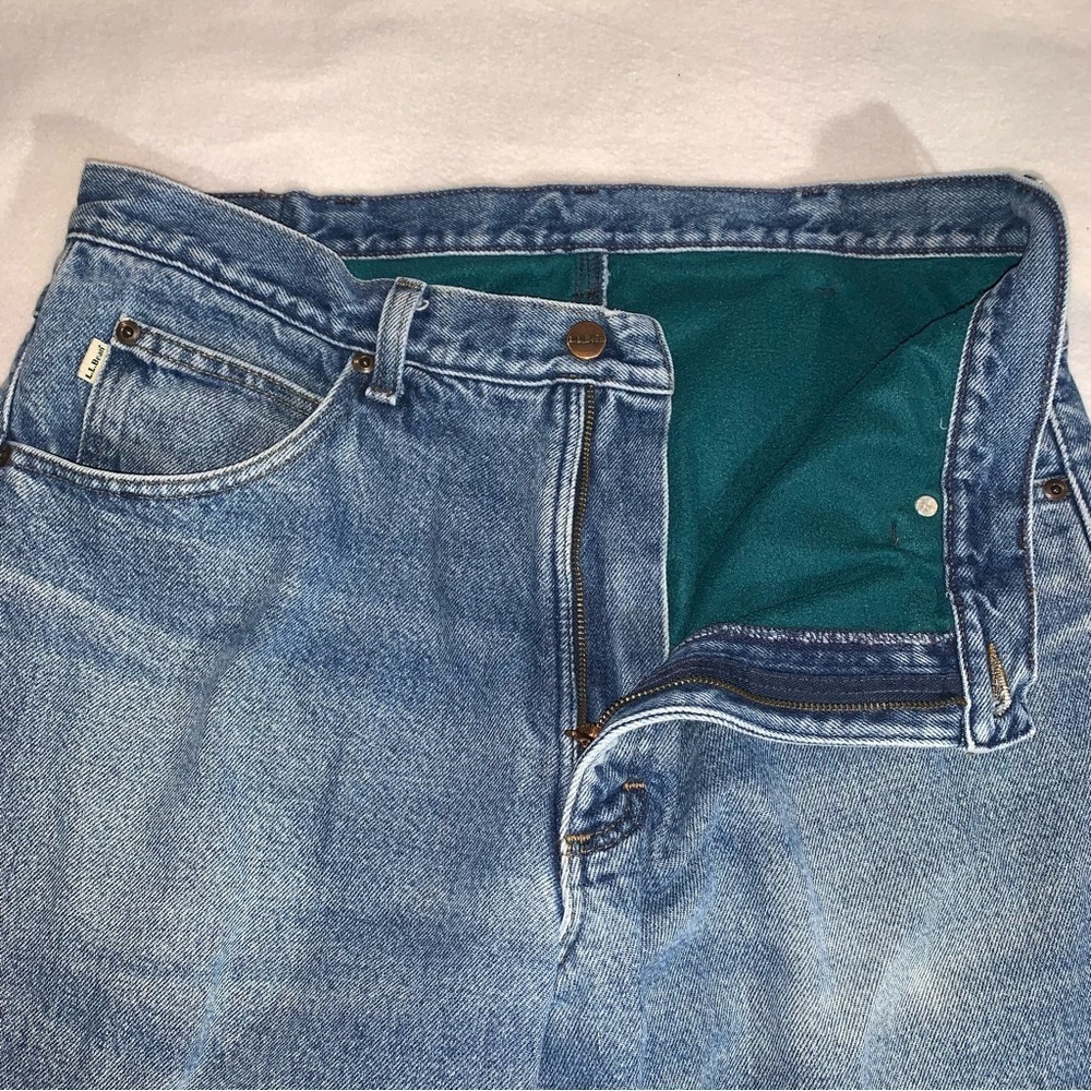 Fleece Lined Vintage LL Bean Double L Denim  Jeans Mens 36x30 Natural Fit Blue